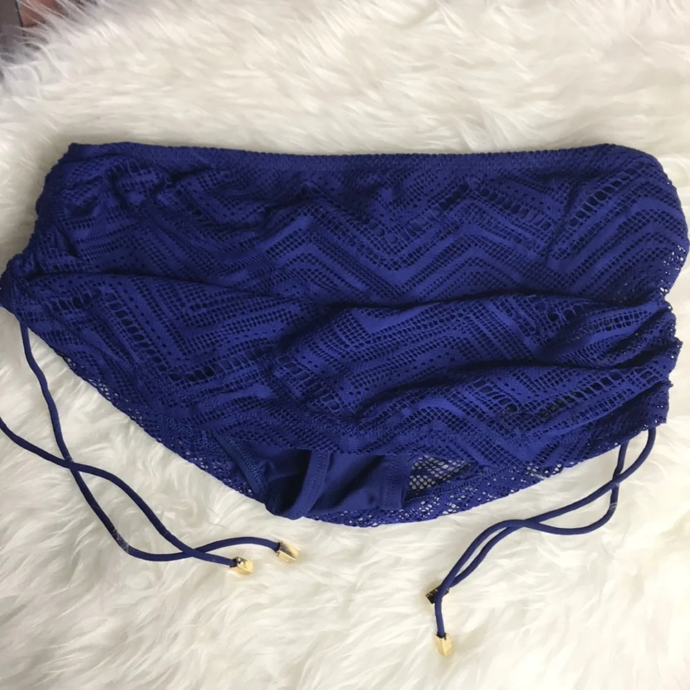 BLEAU ROD BEATTIE Blue Crochet Flyaway Ole Skirt Swim Bottom 8